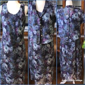 K & COMPANY PETITE SIZE 12p 2-PIECE SLEEVELESS DRESS WITH CAP SLEEVE JACKET EUC